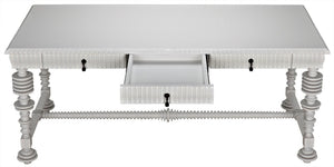 Portuguese Desk in Solid White Mahogany and Veneer with Brass Pulls
