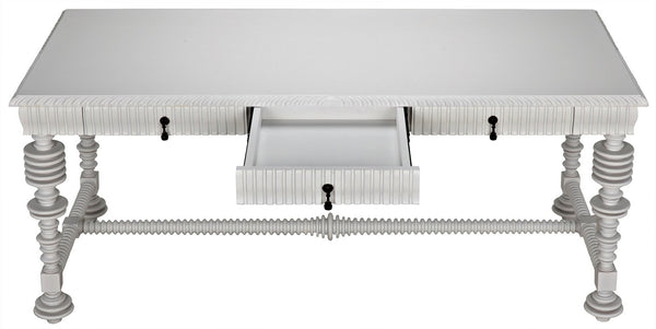 Portuguese Desk in Solid White Mahogany and Veneer with Brass Pulls