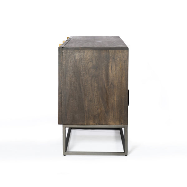 Kelby Media Console-Carved Vintage Brown