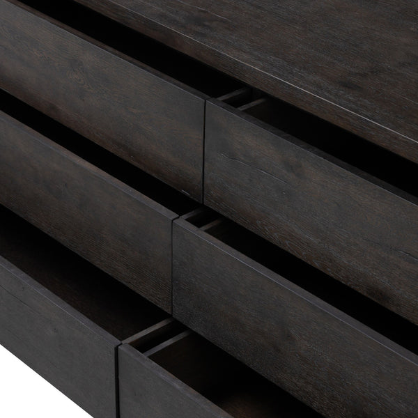 Noeline 6 Drawer Dresser In Smoked Black Oak Veneer
