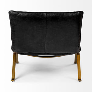Flavelle II Black Leather Cushion Seat and Solid Iron Base Accent Chair