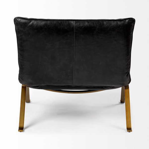 Flavelle II Black Leather Cushion Seat and Solid Iron Base Accent Chair