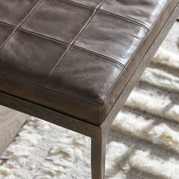 Malo Leather Bench with Hammered Iron Legs - Cocoa Brown