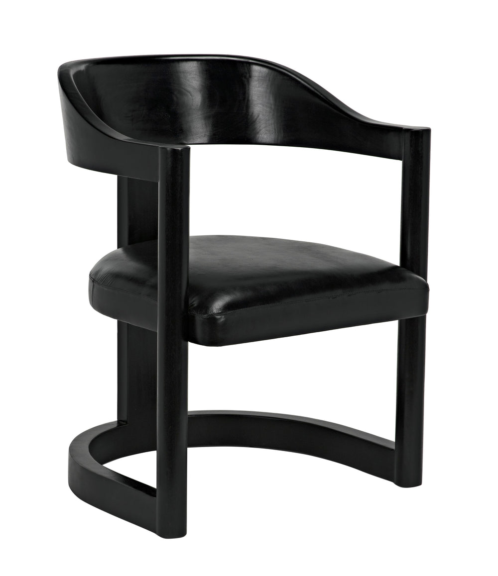McCormick Teak Chair in Charcoal Black with Black Leather Upholstery