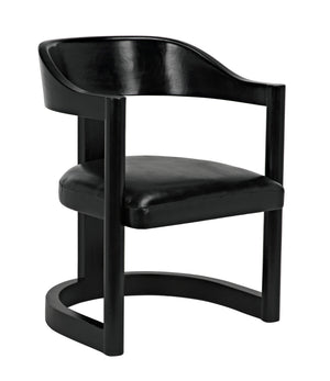 McCormick Teak Chair in Charcoal Black with Black Leather Upholstery