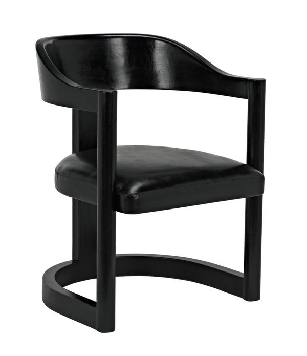 McCormick Teak Chair in Charcoal Black with Black Leather Upholstery