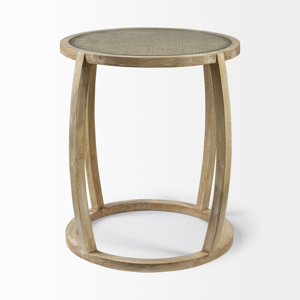Hubbard I 22L x 22W Light Brown Wood Round Top W/Glass Accent Table
