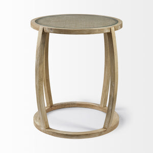 Hubbard I 22L x 22W Light Brown Wood Round Top W/Glass Accent Table