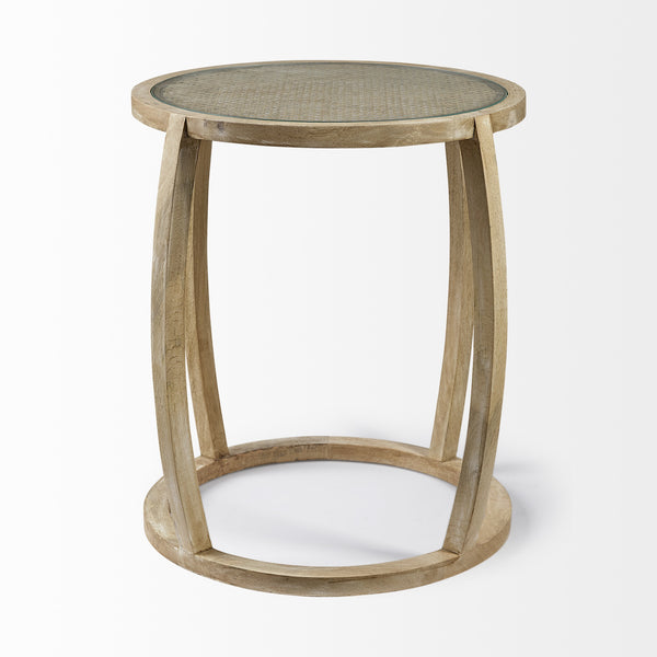Hubbard I 22L x 22W Light Brown Wood Round Top W/Glass Accent Table