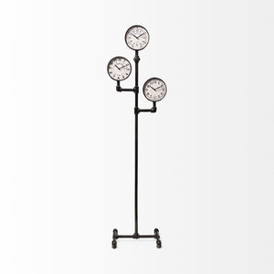 Trifect Black Iron Pipe Three Face Floor Clock