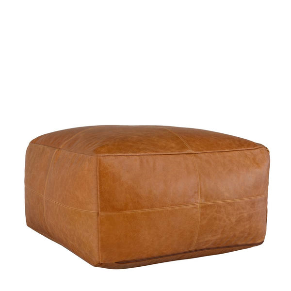 Black Leather Pouf with Classic Design