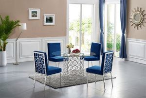 Sammy Dining Chair In Navy Velvet and Chrome