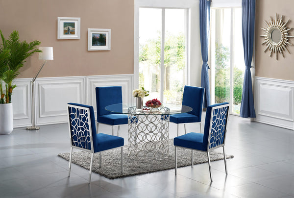 Sammy Dining Chair In Navy Velvet and Chrome