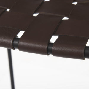 Clarissa 18.0L x 16.0W x 30.25H Dark Brown Woven Leather Seat W/ Black Metal Frame Bar Stool