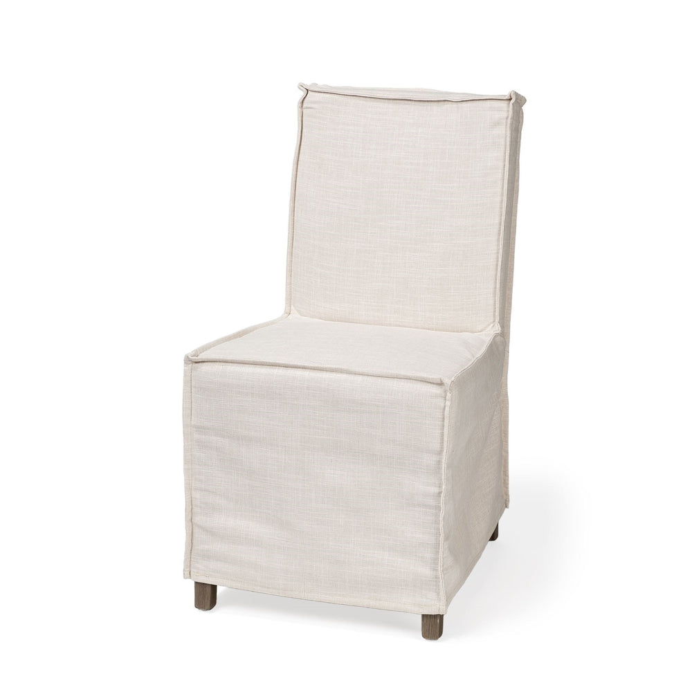 Elbert I Cream Fabric Slip-Cover Brown Wooden Base Dining Chair