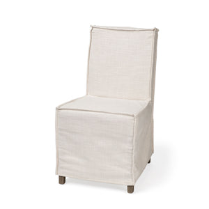 Elbert I Cream Fabric Slip-Cover Brown Wooden Base Dining Chair