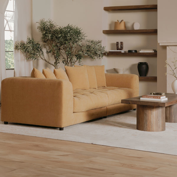 Moe's Davie Sofa Golden Yellow with Tufted Cushions