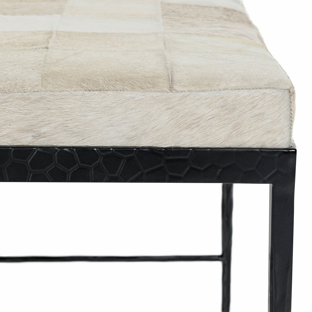 Achen Hide Bench - Dusty Cream Textured Iron Frame