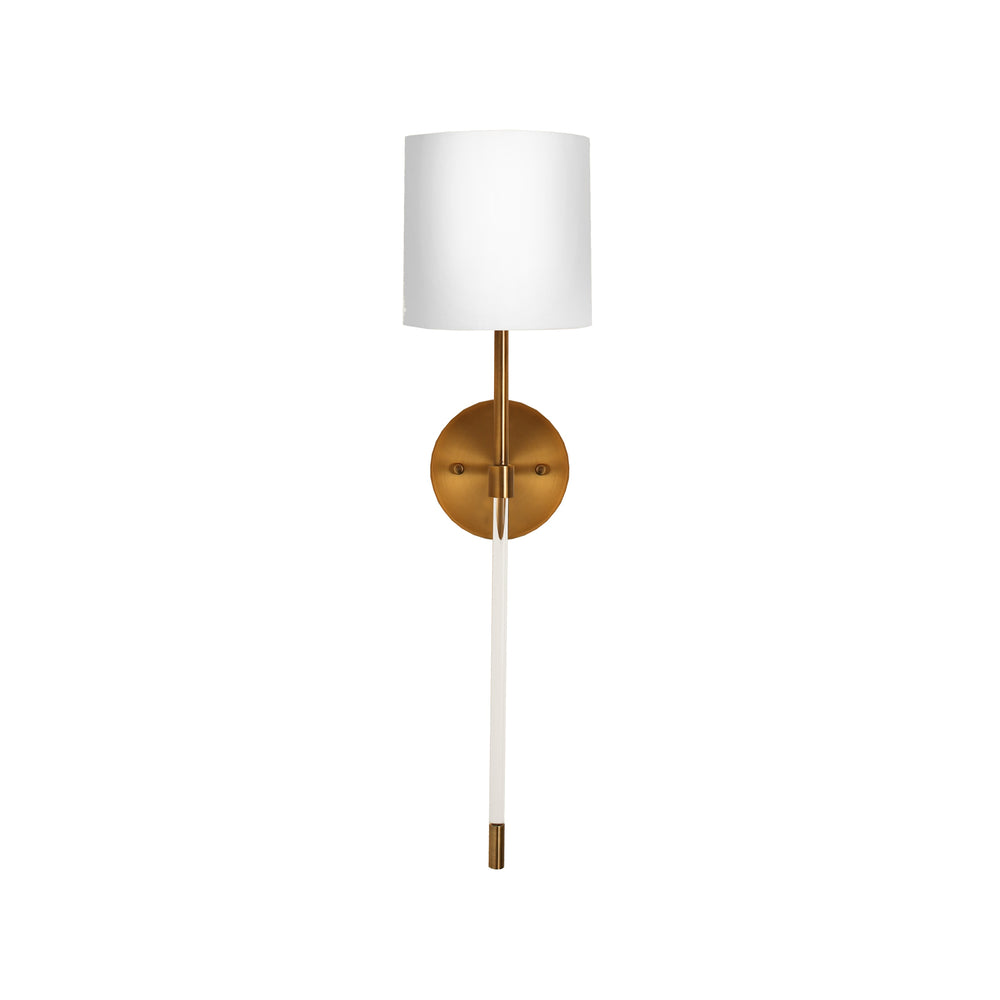 ACRYLIC SCONCE W. WH LINEN SHADE IN ANTIQUE BRASS