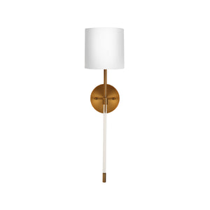 ACRYLIC SCONCE W. WH LINEN SHADE IN ANTIQUE BRASS