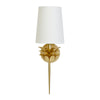 GLD LF ONE ARM SCONCE W 3 LR LF MOTIF & WH LINEN SHD