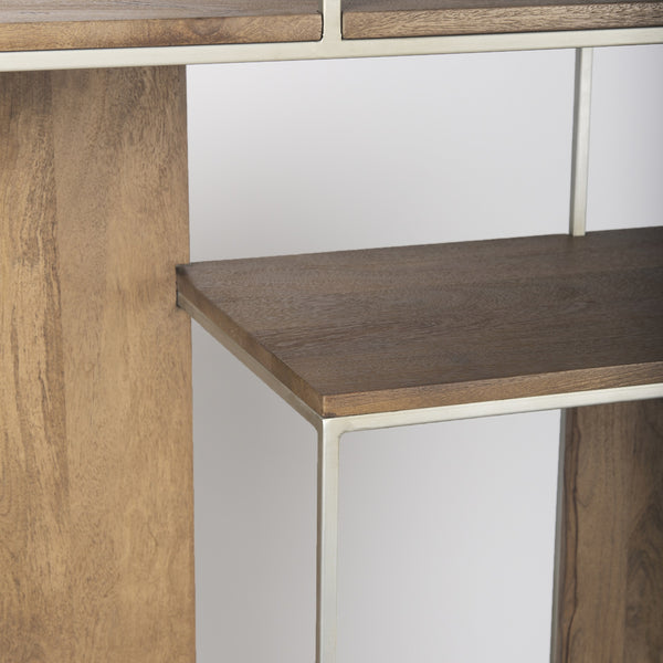 Morris III 47.25 X 15 X 75.5  Brown Wood and Silver Metal Frame 6 Shelf Shelving Unit