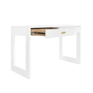 TWO DRAWER DESK WITH FLUTED DETAIL IN MATTE WHITE LACQUER