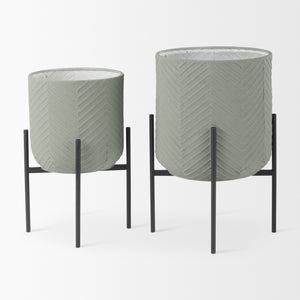 Mabel Set of Two 15.4 x 24.8  Green Top W/ Black Iron Base Plant Stands
