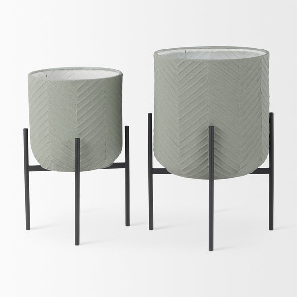 Mabel Set of Two 15.4 x 24.8  Green Top W/ Black Iron Base Plant Stands