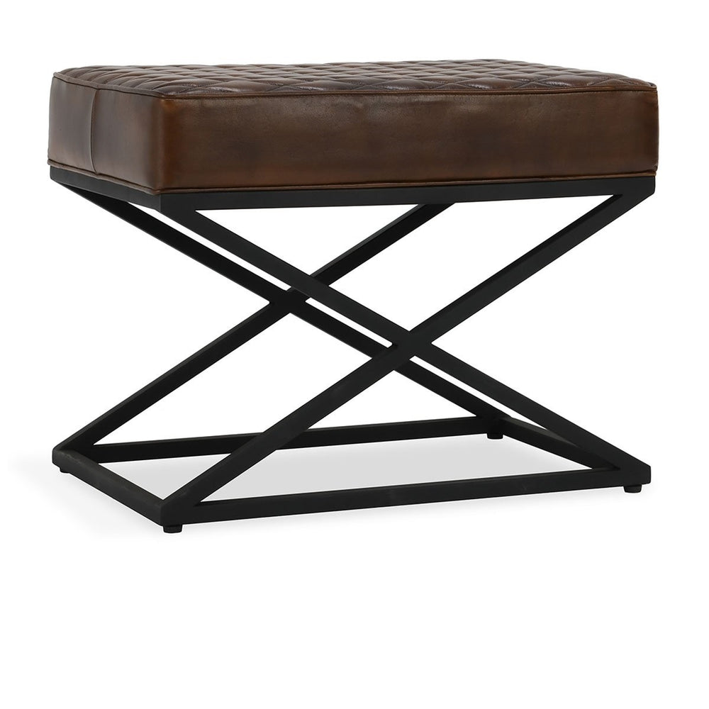 Bruno Leather Rectangle Stool - Rustic Brown