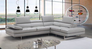 Eliza Italian Leather Sectional Light Grey In Right Hand Facing