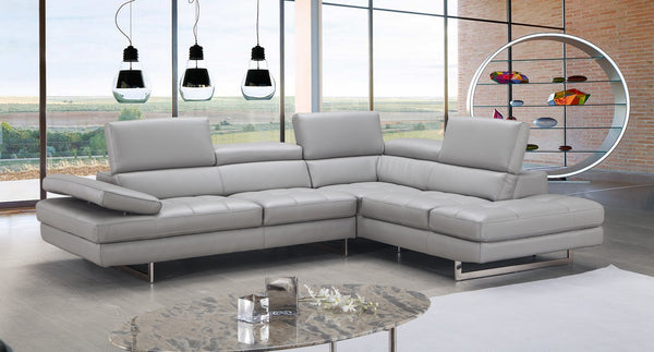 Eliza Italian Leather Sectional Light Grey In Right Hand Facing