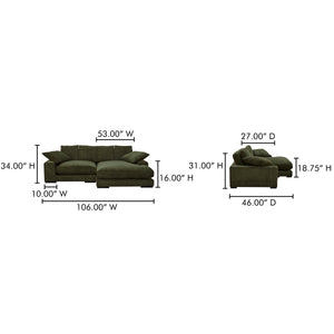 Moe's Plunge Sectional with Flip Chaise in Dark Green