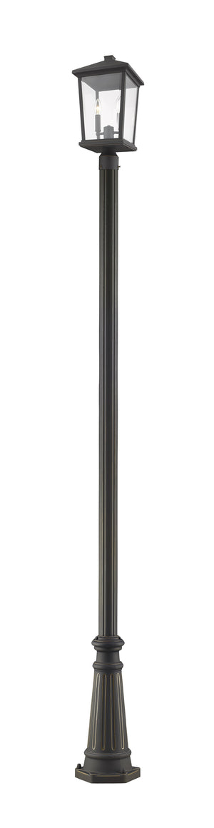 Beacon 2 Light Outdoor Post Mounted Fixture in Oil Rubbed Bronze Finish