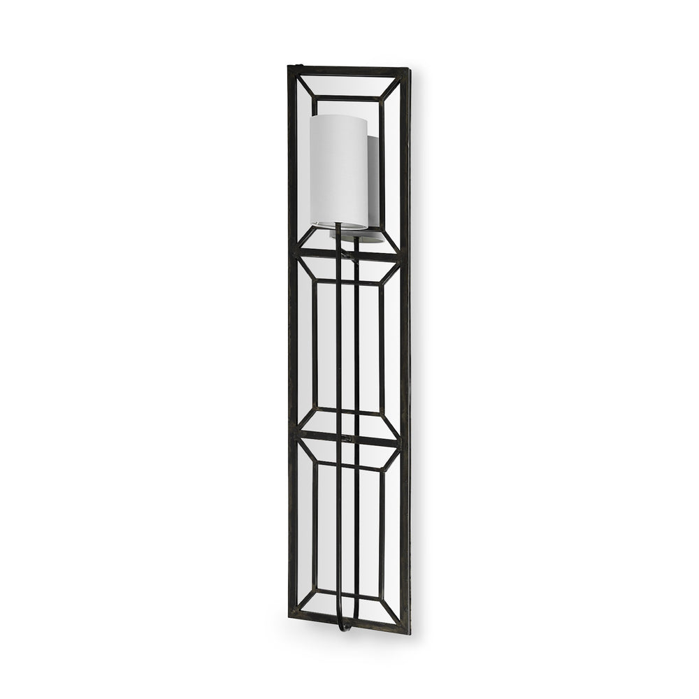 Noah 12.2x55 Black Metal w/White Fabric Shade Rectangular Wall Sconce