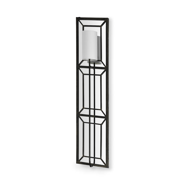 Noah 12.2x55 Black Metal w/White Fabric Shade Rectangular Wall Sconce