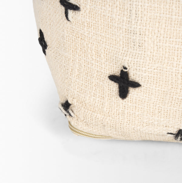 Saanvi Wool w/ Cream and Black Stitched Cross Patterned Pouf