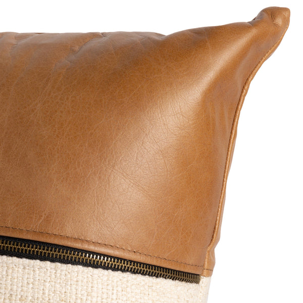 Leather and Linen Pillow In Sonoma Butterscotch And Thames Cream And Sonoma Butterscotch And 16"x24"