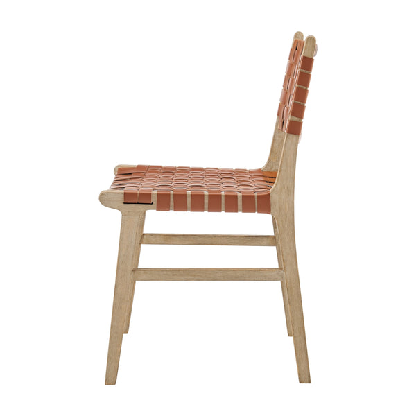 Marco Faux Leather Dining Side Chair Drift Wood Frame, Ochre Brown 