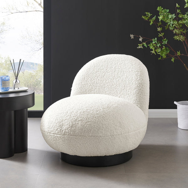Zolia Faux Shearling Swivel Accent Chair, Shearling Beige