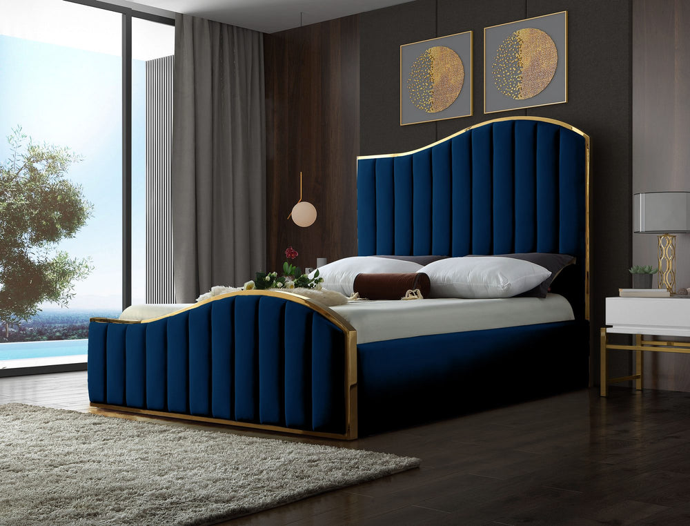 Ethel Queen Bed In Navy Velvet