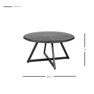 Markle KD Outdoor Metal Round Coffee Table, Metallic Gunmetal