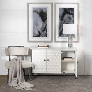 Savannah White Fir Veneer & Gray Metal 3-Door Accent Cabinet