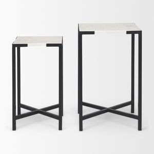 Lucas III (Set of 2) 15L x 15W; 12L x 12W White Marble W/Black Iron Frame Accent Tables