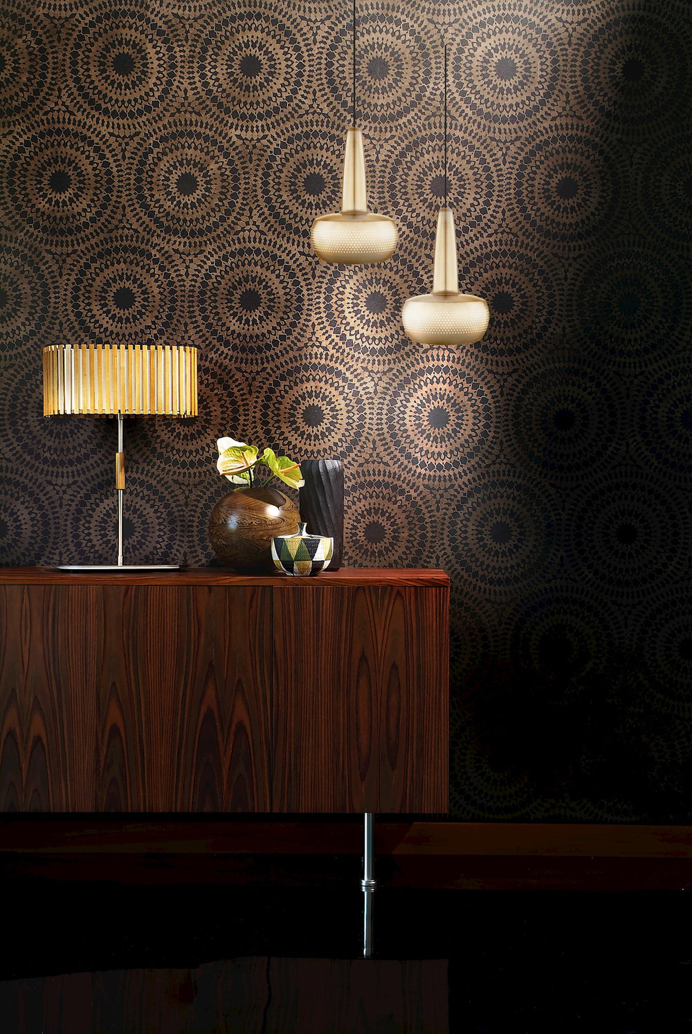 Clava Hardwired Pendant in Brass with Black Cord