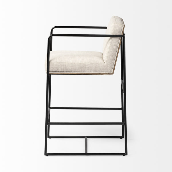 Stamford 36" Total Height Light Beige Upholstered Seat w/ Wood Back, Metal Frame Counter Stool