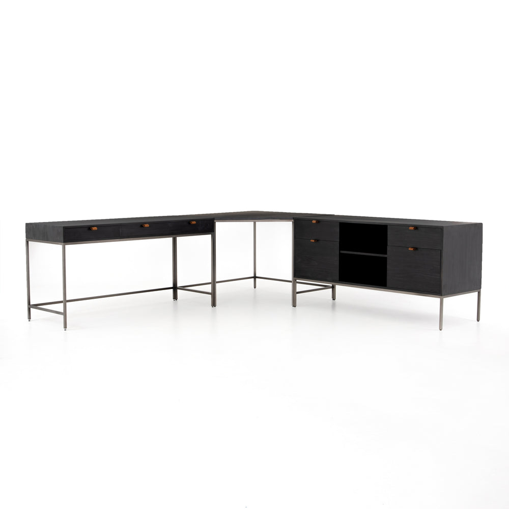 Trey Desk System With Filing Credenza in Black Wash