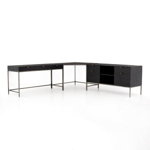 Trey Desk System With Filing Credenza in Black Wash