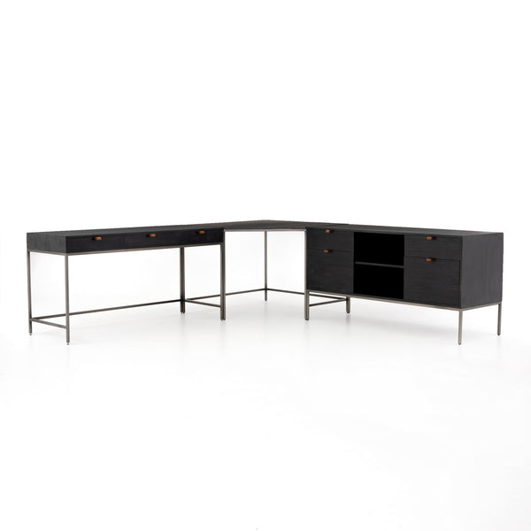 Trey Desk System With Filing Credenza in Black Wash