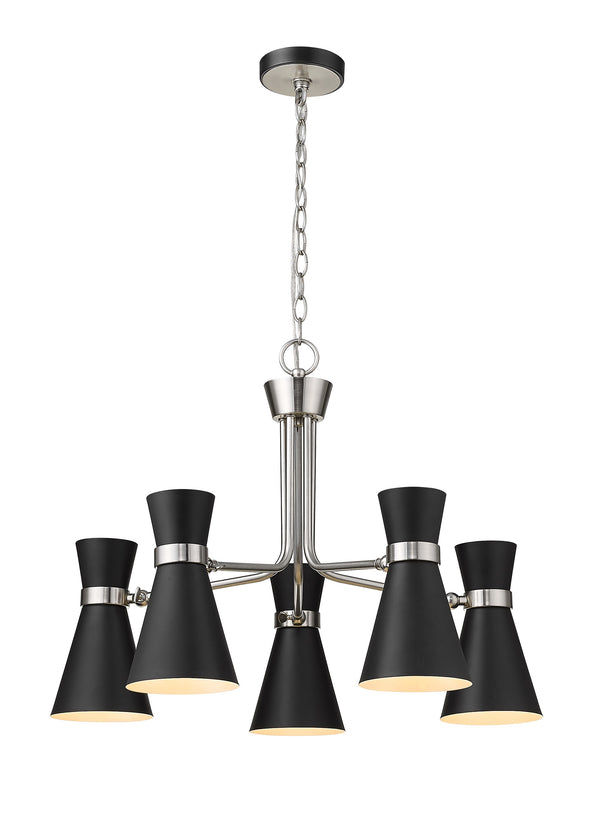 Soriano 5 Light Chandelier in Matte Black + Brushed Nickel Finish